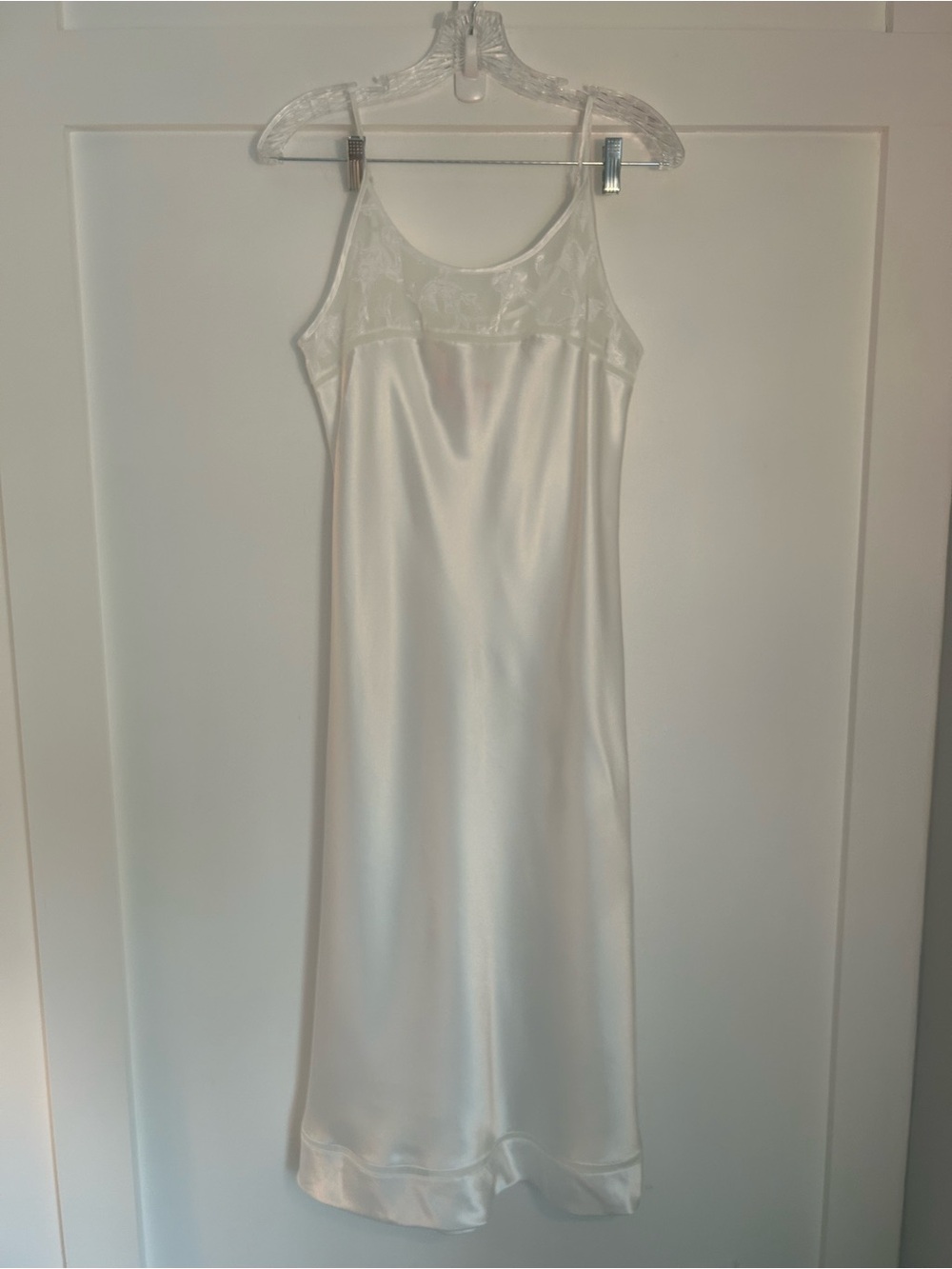 Oscar de la Renta Pink Label Long White Satiny Negligee Floral lace Top Size XS
